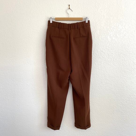 Aritzia Wilfred Dashwood Pant Crepette High Rise Pleated Cuffed Trousers Brown 8 - Picture 4 of 9